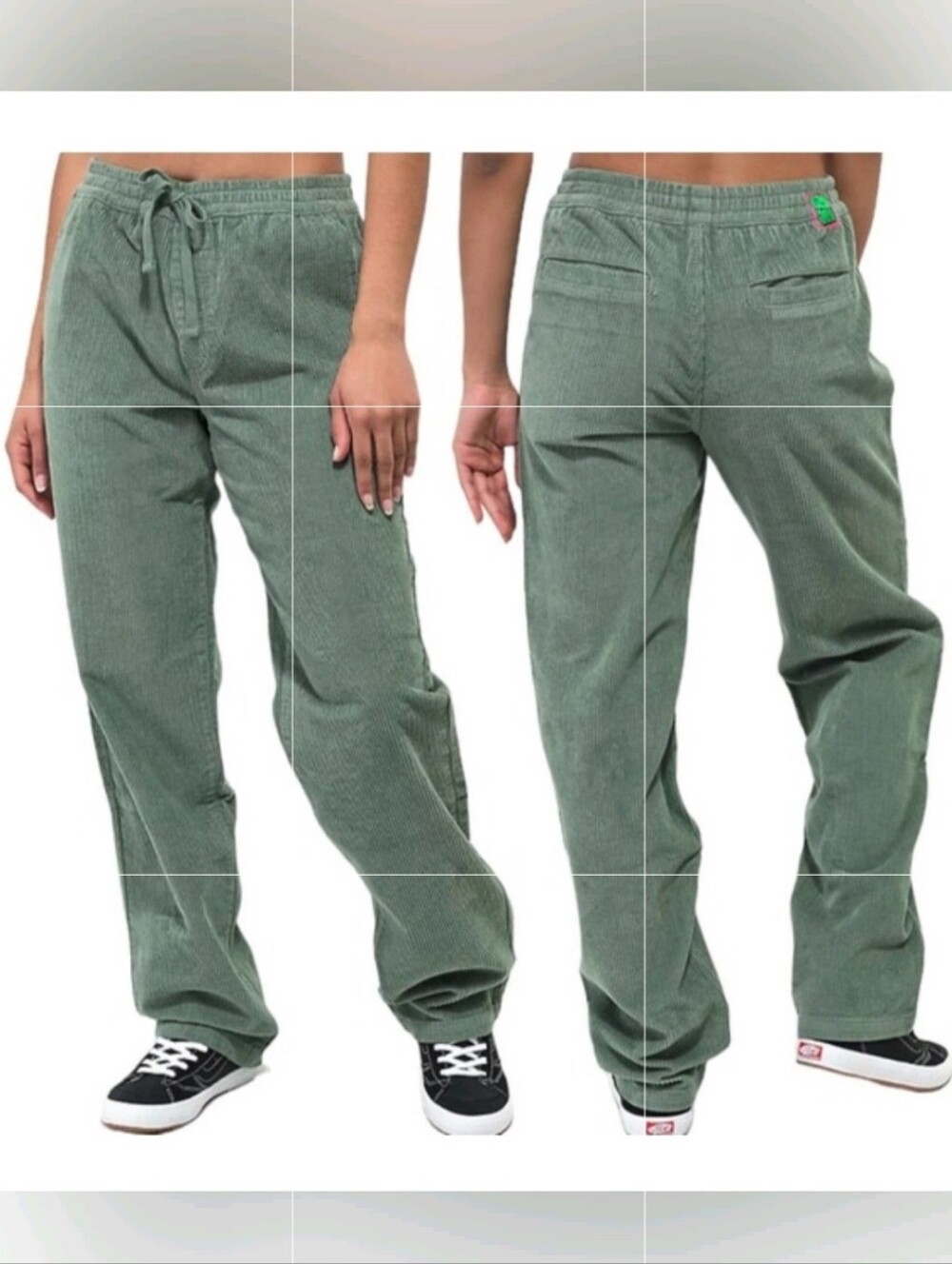 Empyre Jessie Sage Green Corduroy Elastic Waist Skate Pants Small 100% Cotton